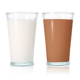 Image of Chocolate drink and milk in glasses isolated on white