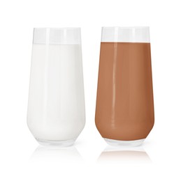 Image of Chocolate drink and milk in glasses isolated on white