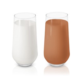 Image of Chocolate drink and milk in glasses isolated on white