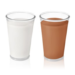 Image of Chocolate drink and milk in glasses isolated on white