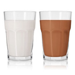 Image of Chocolate drink and milk in glasses isolated on white