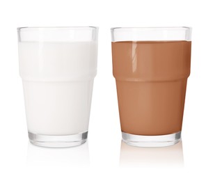 Image of Chocolate drink and milk in glasses isolated on white