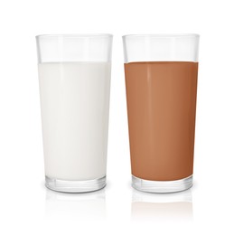 Image of Chocolate drink and milk in glasses isolated on white