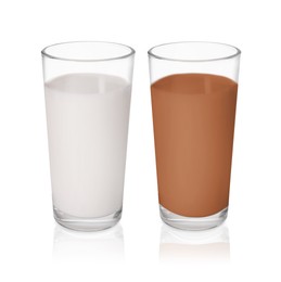 Image of Chocolate drink and milk in glasses isolated on white