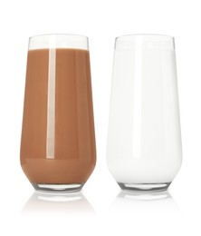 Image of Chocolate drink and milk in glasses isolated on white