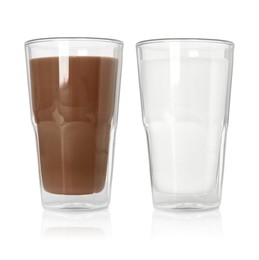 Image of Chocolate drink and milk in glasses isolated on white