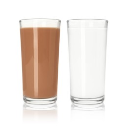 Image of Chocolate drink and milk in glasses isolated on white