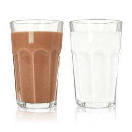Image of Chocolate drink and milk in glasses isolated on white