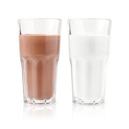Image of Chocolate drink and milk in glasses isolated on white