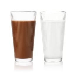 Image of Chocolate drink and milk in glasses isolated on white