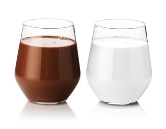 Image of Chocolate drink and milk in glasses isolated on white
