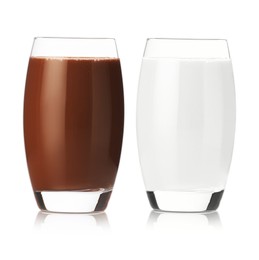 Image of Chocolate drink and milk in glasses isolated on white