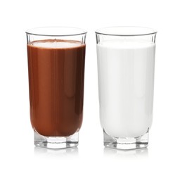 Image of Chocolate drink and milk in glasses isolated on white