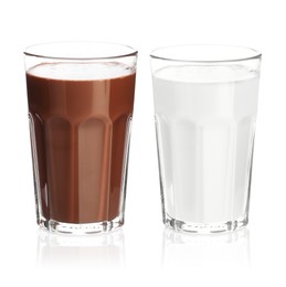 Image of Chocolate drink and milk in glasses isolated on white