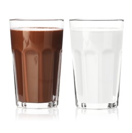 Image of Chocolate drink and milk in glasses isolated on white