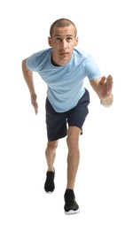 Photo of Man in sportswear running on white background