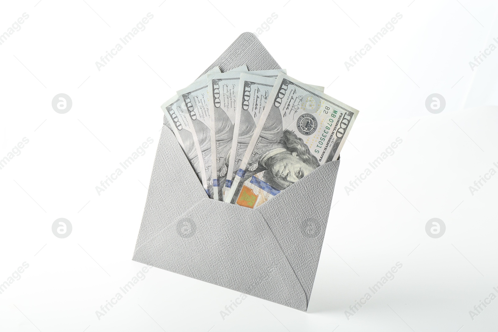 Money bonus. Envelope with dollar banknotes isolated on white Photo of Money bonus. Envelope with dollar banknotes isolated on white