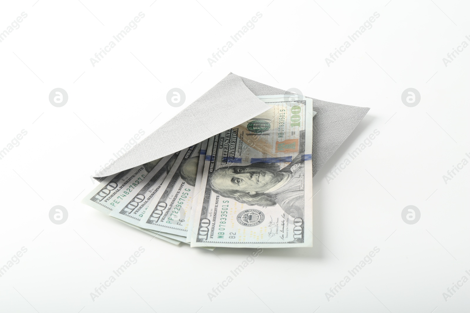 Money bonus. Envelope with dollar banknotes isolated on white Photo of Money bonus. Envelope with dollar banknotes isolated on white