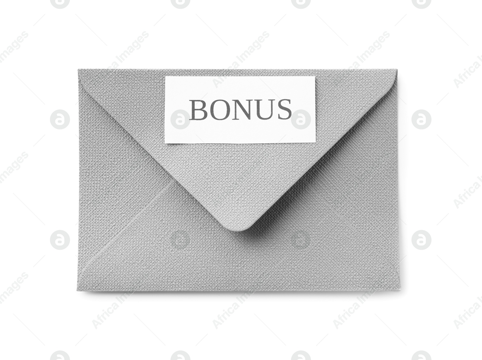Envelope with word Bonus isolated on white, top view Photo of Envelope with word Bonus isolated on white, top view