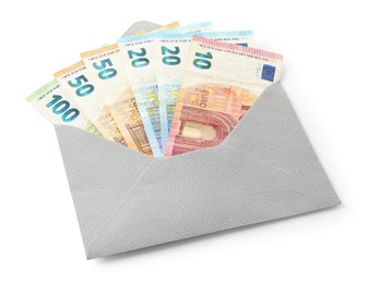 Photo of Money bonus. Envelope with euro banknotes isolated on white