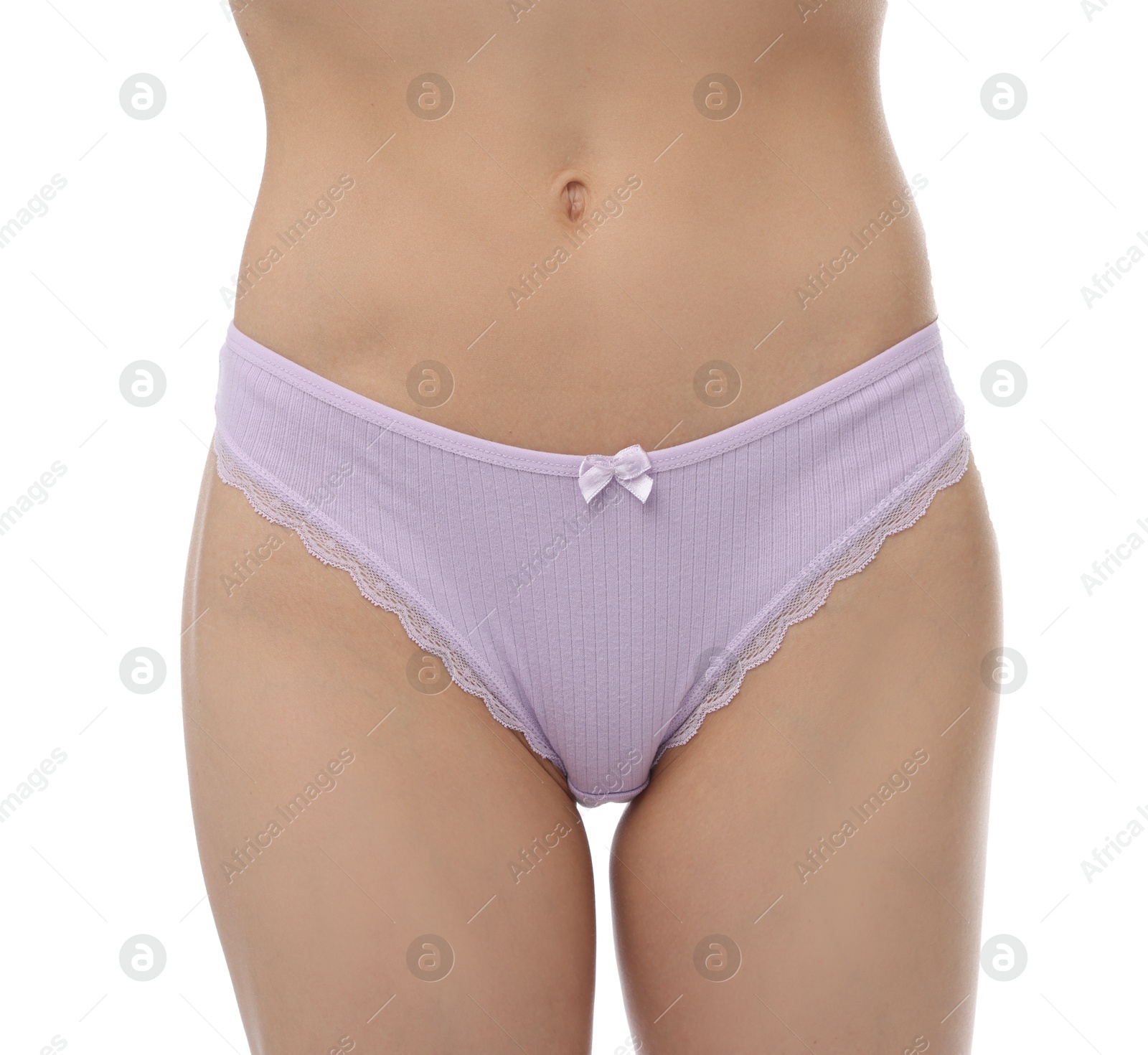 Woman wearing beautiful underwear on white background, closeup Photo of Woman wearing beautiful underwear on white background, closeup