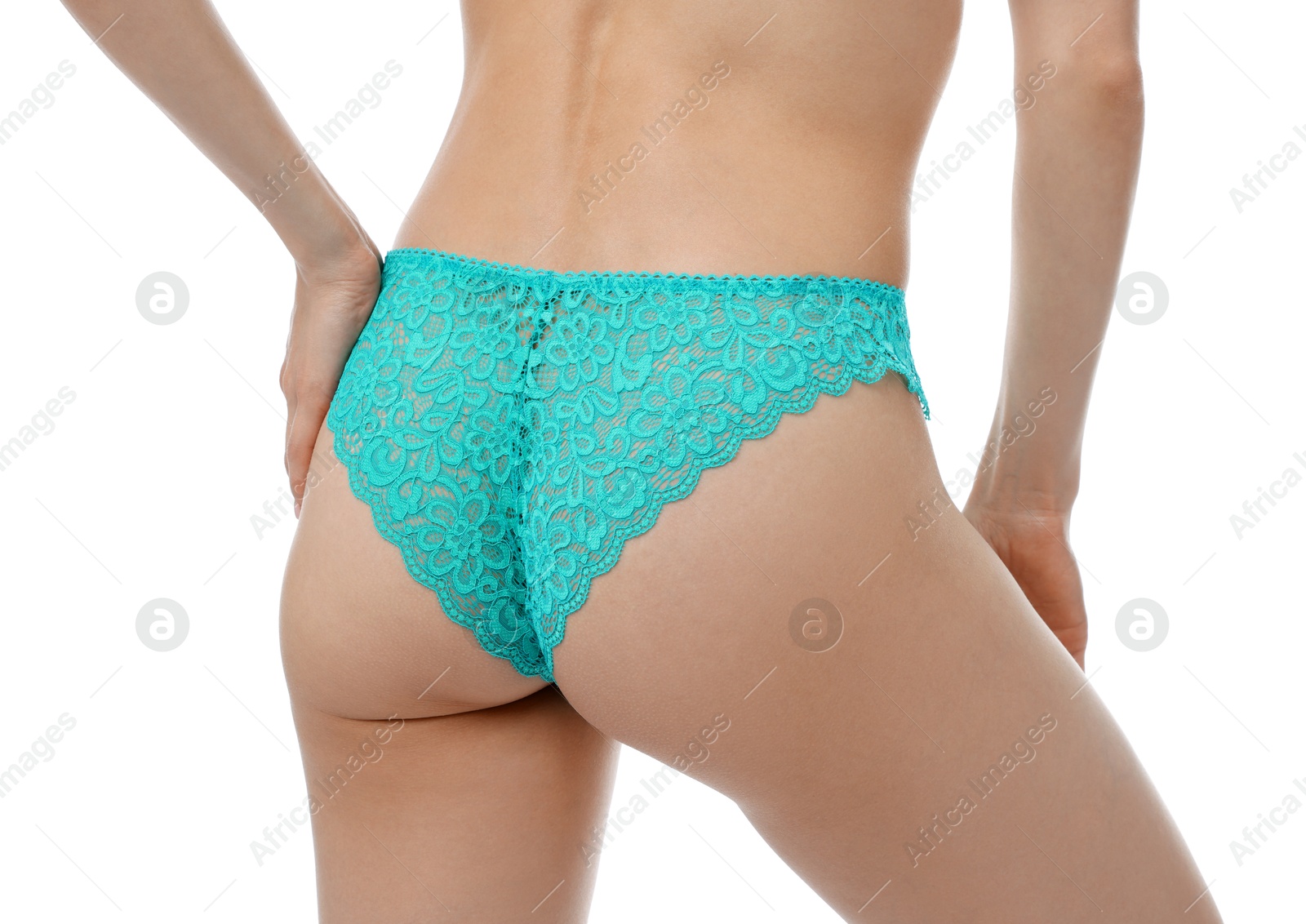Woman wearing beautiful underwear on white background, closeup Photo of Woman wearing beautiful underwear on white background, closeup