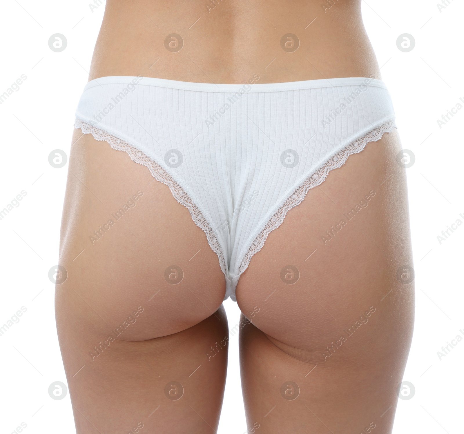 Woman wearing beautiful underwear on white background, closeup Photo of Woman wearing beautiful underwear on white background, closeup