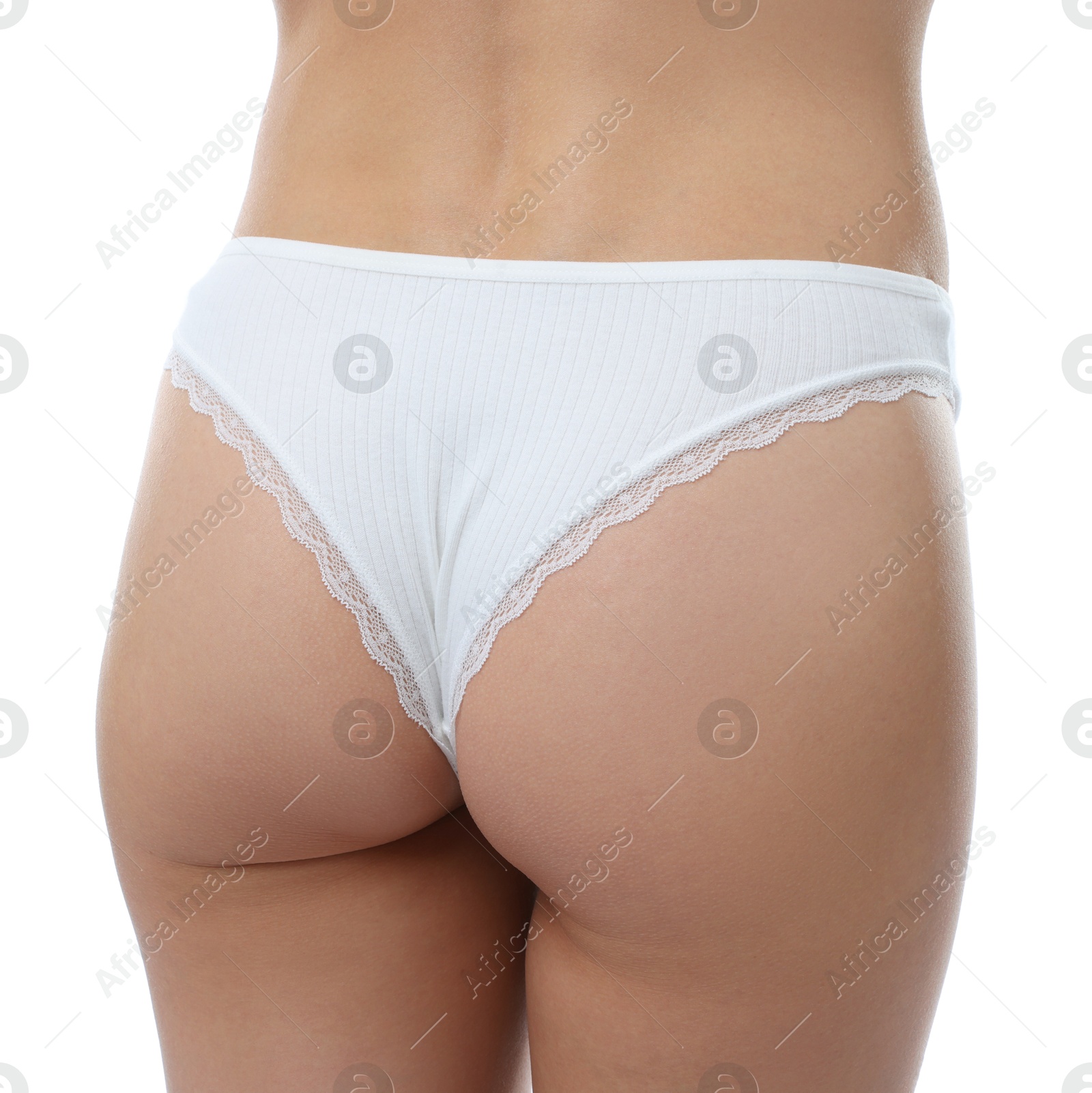Woman wearing beautiful underwear on white background, closeup Photo of Woman wearing beautiful underwear on white background, closeup