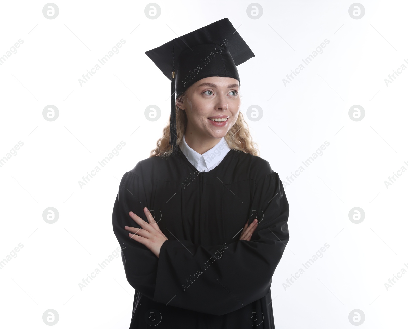 Happy student after graduation on white background Photo of Happy student after graduation on white background
