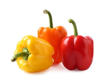 Photo of Ripe colorful bell peppers isolated on white