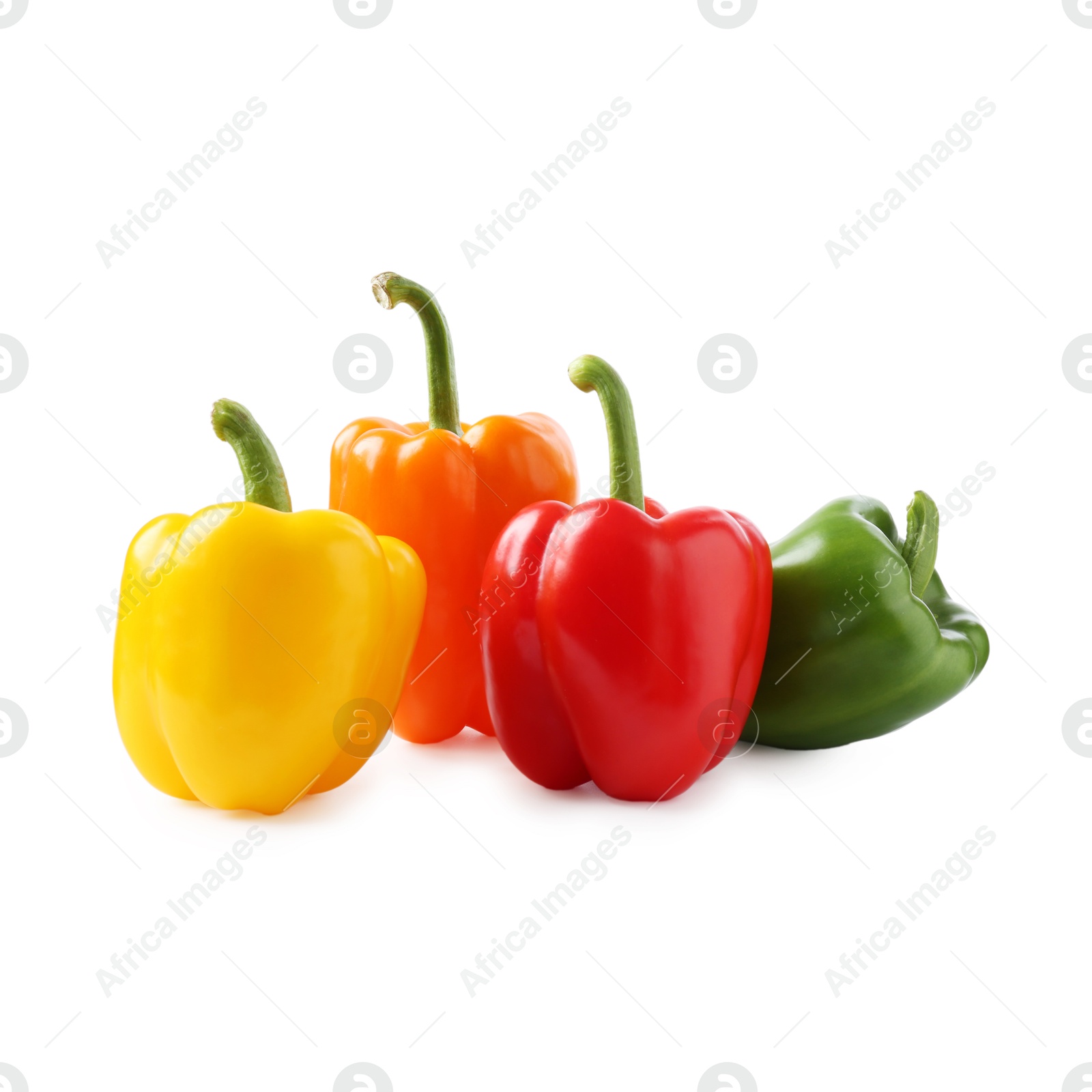 Photo of Ripe colorful bell peppers isolated on white