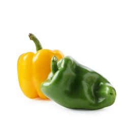 Photo of Ripe colorful bell peppers isolated on white