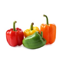 Photo of Ripe colorful bell peppers isolated on white