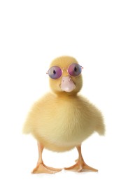 Image of Cute duckling with sunglasses against white background