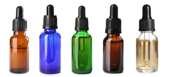 Image of Tinctures in different bottles isolated on white, set
