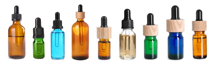 Image of Tinctures in different bottles isolated on white, set