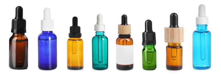 Image of Tinctures in different bottles isolated on white, set