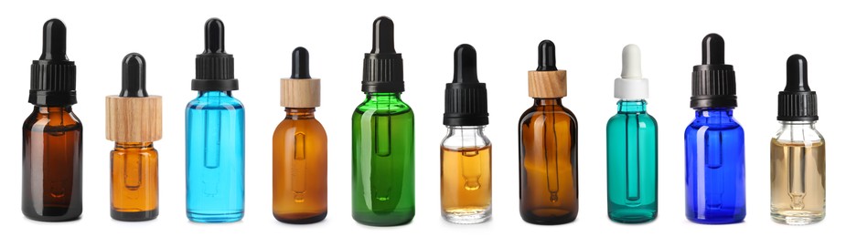 Image of Tinctures in different bottles isolated on white, set