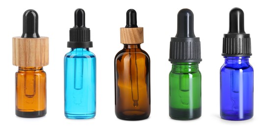 Image of Tinctures in different bottles isolated on white, set