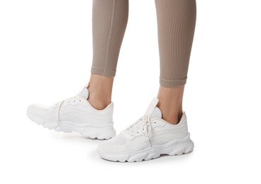 Photo of Runner in starting position on white background, closeup