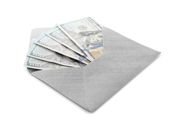 Photo of Money bonus. Envelope with dollar banknotes isolated on white