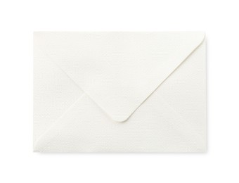 Photo of One closed envelope isolated on white, top view