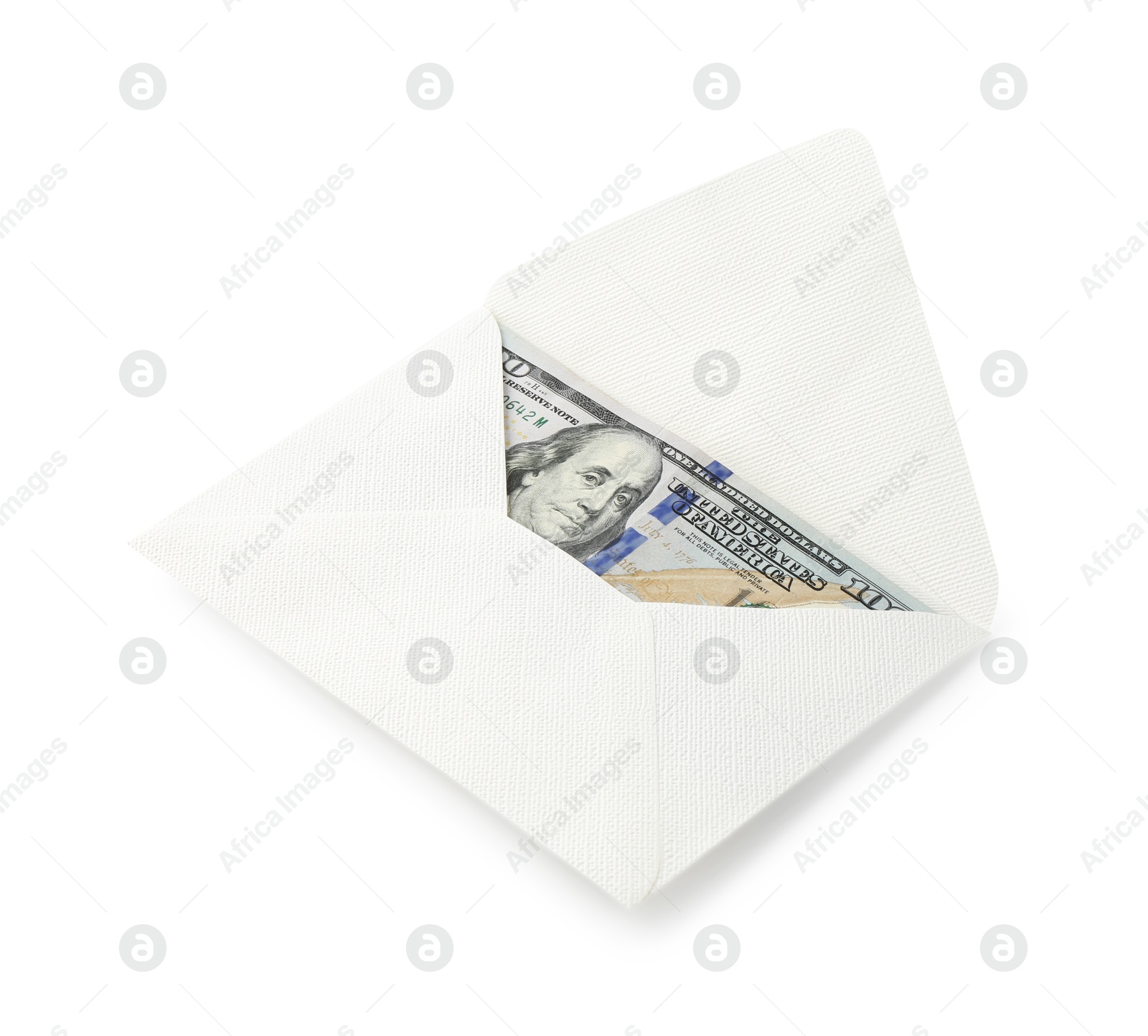 Money bonus. Envelope with dollar banknotes isolated on white Photo of Money bonus. Envelope with dollar banknotes isolated on white