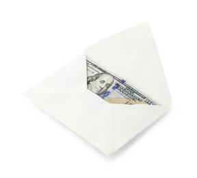 Photo of Money bonus. Envelope with dollar banknotes isolated on white