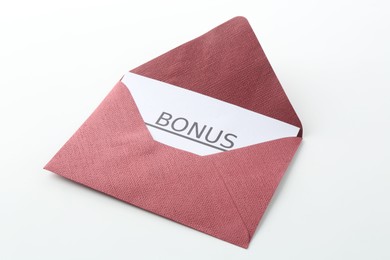 Photo of Envelope with word Bonus on white background