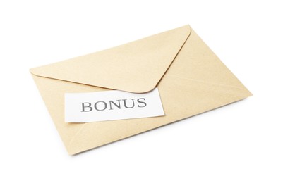 Photo of Envelope with word Bonus isolated on white