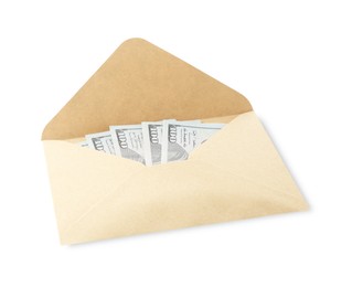 Photo of Money bonus. Envelope with dollar banknotes isolated on white