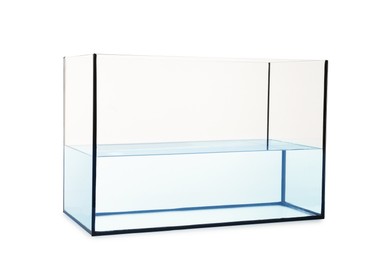 Photo of Glass aquarium with water isolated on white