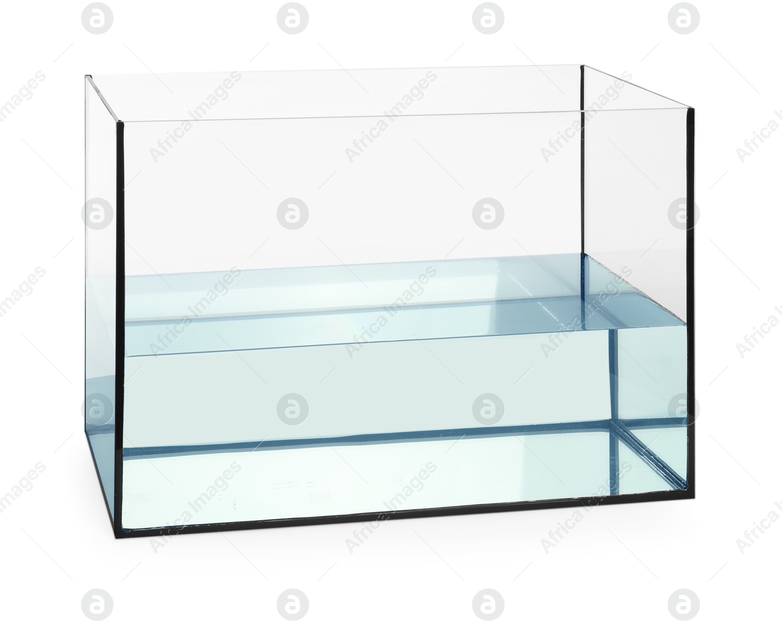 Glass aquarium with water isolated on white Photo of Glass aquarium with water isolated on white