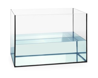Photo of Glass aquarium with water isolated on white